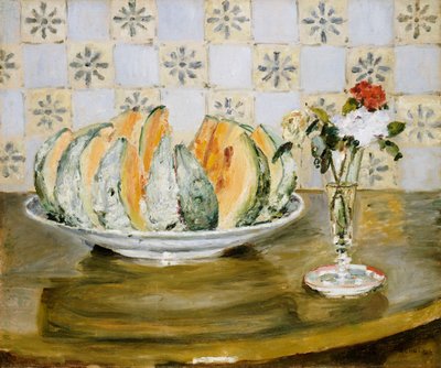 Martwa natura z melonem i wazonem z kwiatami, ok. 1872 r. autorstwa Pierre Auguste Renoir