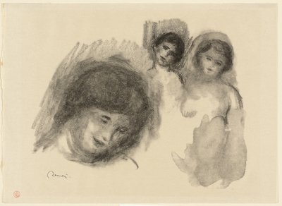 Kamień z trzema szkicami autorstwa Pierre Auguste Renoir