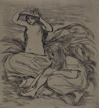 Dwie kąpiące się kobiety, ok. 1895 (akwaforta na papierze pergaminowym) autorstwa Pierre Auguste Renoir