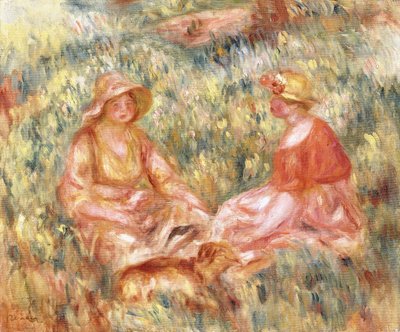 Dwie kobiety w trawie, ok. 1910 autorstwa Pierre Auguste Renoir