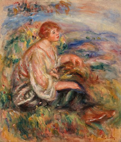 Kobieta w tiulowej bluzce i czarnej spódnicy autorstwa Pierre Auguste Renoir