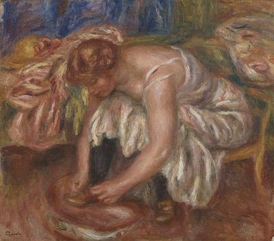Kobieta wiążąca buta, ok. 1918 r. autorstwa Pierre Auguste Renoir