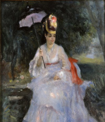 Kobieta z parasolką siedząca w ogrodzie, 1872 autorstwa Pierre Auguste Renoir