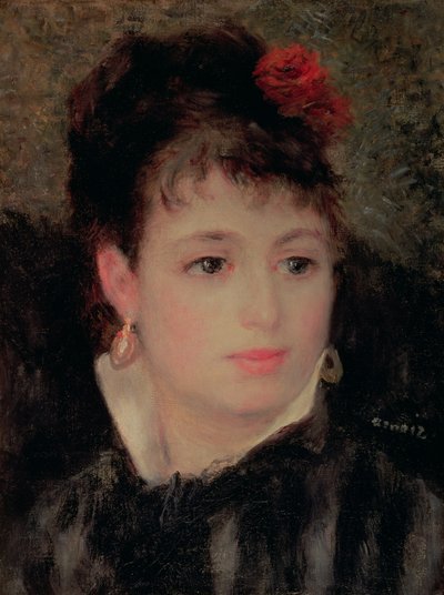 Kobieta z różą we włosach autorstwa Pierre Auguste Renoir