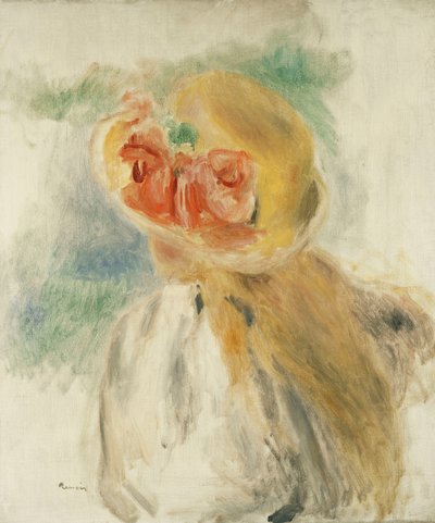 Młoda dziewczyna z kwiatami w jej kapeluszu; Młoda dziewczyna w kwiecistym kapeluszu, ok. 1900-1905 autorstwa Pierre Auguste Renoir