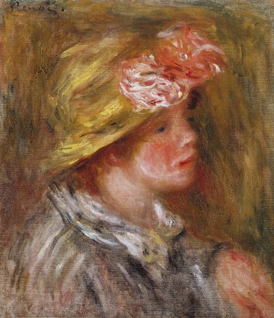 Młoda kobieta w kwiecistym kapeluszu autorstwa Pierre Auguste Renoir