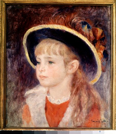 Młoda dziewczyna w niebieskim kapeluszu: portret Jeanne (Jane) Henriot (1878-1900), martwej brulee żywej w ogniu Komedii Francuskiej 9 marca autorstwa Pierre Auguste Renoir