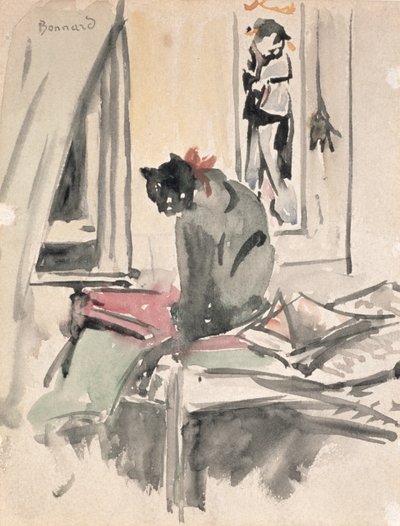 Kot siedzący przy oknie (wc na papierze) autorstwa Pierre Bonnard