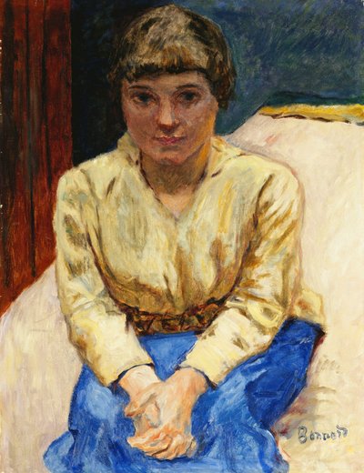 dziewczyna siedzi ze skrzyżowanymi rękami; Siedząca młoda dziewczyna, Les Mans Croisees, ok. 1916 (olej na płótnie) autorstwa Pierre Bonnard