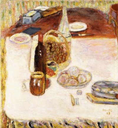 Martwa natura z butelką czerwonego wina autorstwa Pierre Bonnard
