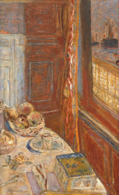 Martwa natura ze statkami widzianymi przez okno, ok. 1906 autorstwa Pierre Bonnard