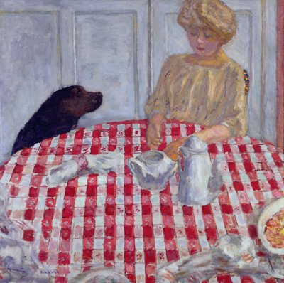 Obrus w czerwoną kratkę, czyli obiad dla psów, 1910 autorstwa Pierre Bonnard