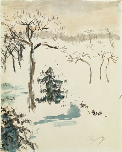 Pejzaż zimowy, 1910 (toaleta i ołówek na papierze) autorstwa Pierre Bonnard