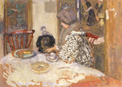 Kobieta z psem przy stole (olej na pokładzie) autorstwa Pierre Bonnard