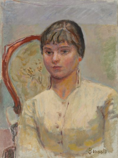 Młoda kobieta w fotelu (badanie); Młoda kobieta w fotelu (gabinet), ok. 1916 (olej na płótnie) autorstwa Pierre Bonnard