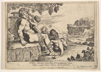 Bachus, Satyr i Lew, 1610-42. autorstwa Pierre Brebiette