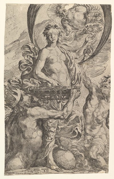 Jowisz, Pluton i Neptun ofiarowują swoje bogactwa fortunie, 1624. autorstwa Pierre Brebiette