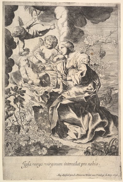Dziewica i Dzieciątko z aniołami, 1636. autorstwa Pierre Brebiette