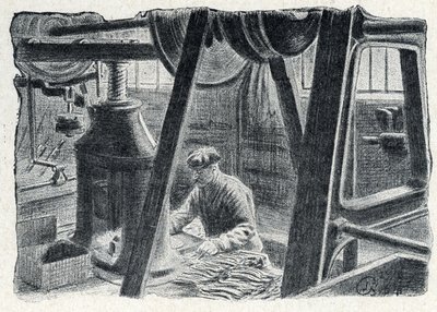 Tłoczenie sztućców frezem Rycina z „Excursion a travers les metiers” autorstwa Pierre