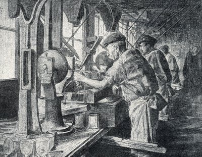 Warsztat szlifierski w manufakturze szkła kryształowego w Sevres pod Paryżem Rycina z „Excursion a travers les metiers” autorstwa Pierre Calmette Private Collection autorstwa Pierre Calmettes