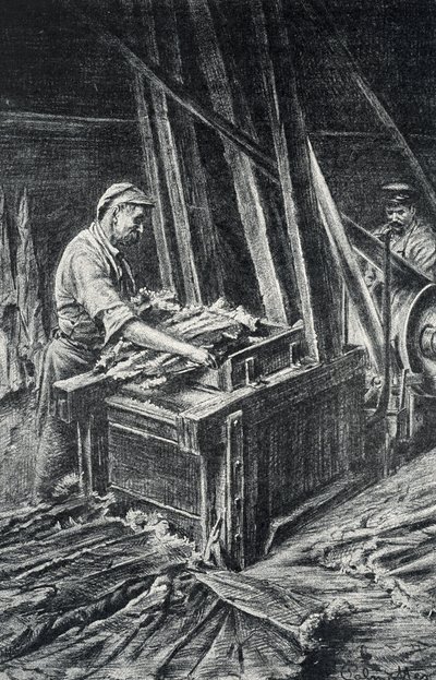 Peausserie, le corroyage: galanteria skórzana, zmiękczanie skór zwierzęcych w pełniejszym wydaniu Rycina z kolekcji Pierre Calmette privee autorstwa Pierre Calmettes