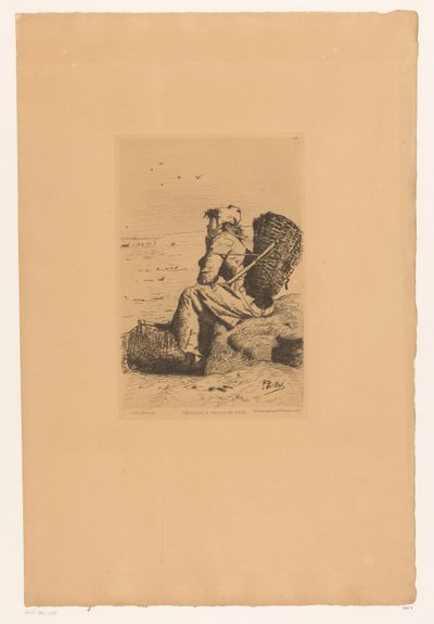 Rustende vissersvrouw aan de kust Rybka w Veules-en-Caux (tytuł na obiekcie) autorstwa Pierre Celestin Billet