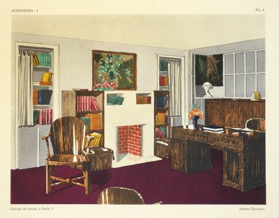 Gabinet pracy I, Paryż, ilustracja z „Interieurs” Leona Moussinaca, wyd. Albert Levy autorstwa Pierre Chareau