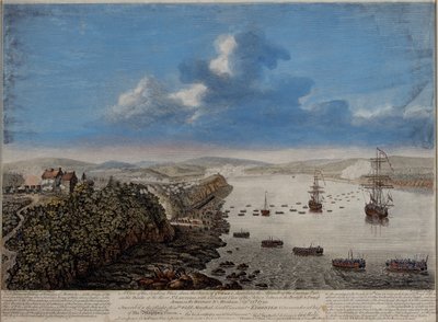 Widok miejsca lądowania nad miastem Quebec opisujący szturm... na Hauteurs DE Abraham 13 września 1759, ok. 1760 autorstwa Pierre Charles Canot