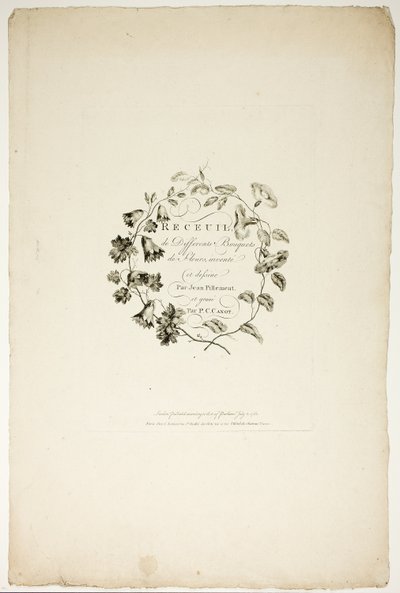 Okładka dla kolekcji różnych bukietów kwiatów, wymyślonych i narysowanych przez Jeana Pillementa i wygrawerowanych przez P. C. Canota autorstwa Pierre Charles Canot