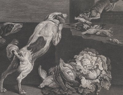 Psy i martwa natura, 1778 autorstwa Pierre Charles Canot