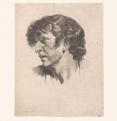 Głowa młodego mężczyzny, zwrócona w lewo Głowy różnych postaci (tytuł serii) ir. Cahier de Têtes de différens Caracteres (tytuł serii) autorstwa Pierre Charles Ingouf