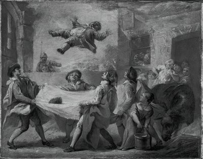 Sancho Pansa rzucany w koc, 172324. autorstwa Pierre Charles Tremolieres