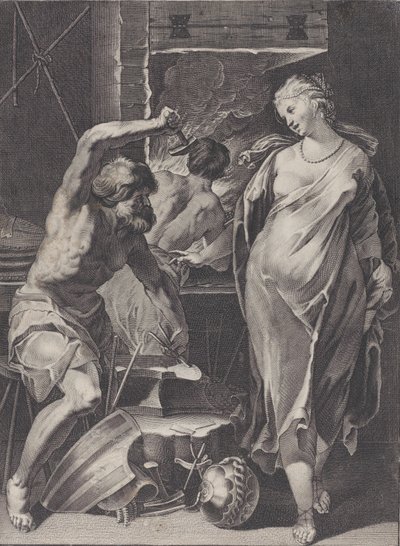 Wulkan wykuwający zbroję Achillesa, 1624-75. autorstwa Pierre Daret
