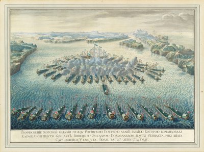 Bitwa morska pod Gangutem 27 lipca 1714 r. po 1724 r. autorstwa Pierre Denis II Martin