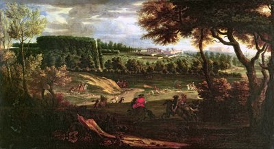 Ludwik XIV (1638-1715) Polowanie w Marly z widokiem na zamek Vieux de Saint Germain autorstwa Pierre Denis Martin