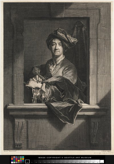 Rycina przedstawiająca samego siebie Hyacinthe Rigaud, koniec XVII-XVIII w. autorstwa Pierre Imbert Drevet
