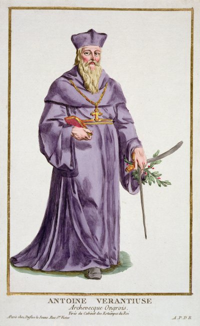 Anthony Verantiuse z „Receuil des Estampes, Representant des Rangs et les Dignites, według stroju wszystkich istniejących narodów”, wydanej w 1780 r. (rycina ręcznie kolorowana) autorstwa Pierre Duflos
