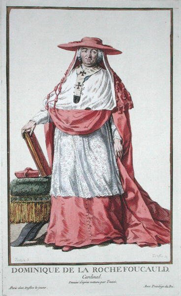 Kardynał Dominique de la Rochefoucauld (1712-1800) z „Receuil des Estampes, reprezentujący szeregi i dostojników, według stroju wszystkich istniejących narodów”, opublikowany w 1780 r. (ręka grawerunek) autorstwa Pierre Duflos