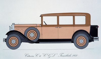 Tabliczka przedstawiająca samochód rodzinny Citroen z 1931 r. autorstwa Pierre Dumont