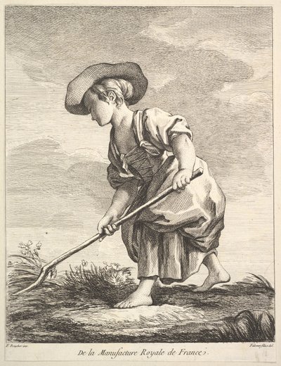 Mała dziewczynka pracująca na farmie, z I Księgi Figur po porcelanie M..., 1757. autorstwa Pierre Etienne Falconet