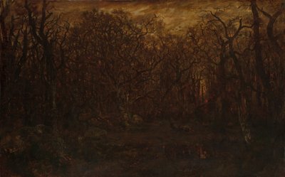Las zimą o zachodzie słońca, ca. 1846-67. autorstwa Pierre Etienne Theodore Rousseau