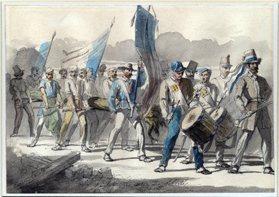 ""Sadzenie drzewa wolności we Francji w 1848"" (Sadzenie drzewa wolności we Francji 1848) Akwarela Pierre-Eugene Lacoste (1818-1908) 1848 Wymiary 24x34 cm Kolekcja prywatna autorstwa Pierre Eugène Lacoste