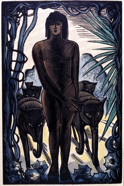 Mowgli i wilki w dżungli. Rudyard Kipling „Księga dżungli” autorstwa Pierre Falke