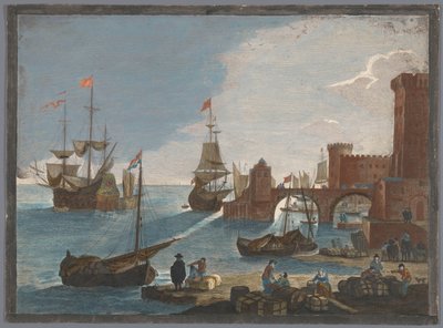 Widok na port morski ze statkami i łodziami na wodzie 11. Vüe ​​Maritime (tytuł na obiekcie) autorstwa Pierre François Basan