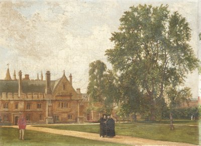 Na terenie Magdalen College, z portretami stypendystów Magdaleny: Wielebny THT Hopkins, Wielebny H.R. Bramley, Wielebny J. Rigaud i Wielebny H.F. Garnsey, 1882 autorstwa Pierre François Joseph Tonneau