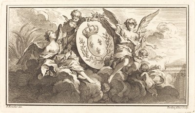 Królewski herb Ludwika XV autorstwa Pierre François Tardieu or Jacques Nicolas Tardieu after François Boucher