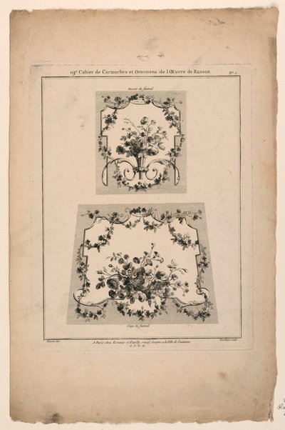 Wzory siedzisk krzeseł gobelinowych, płyta 1 z „Cahier de Cartouches et Ornemens de l