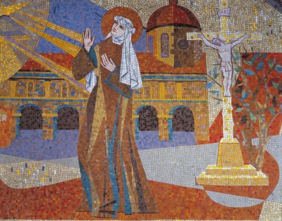 Zbliżenie na mural, Bazylika św. Teresy, Lisieux, Basse-Normandia, Francja autorstwa Pierre Gaudin