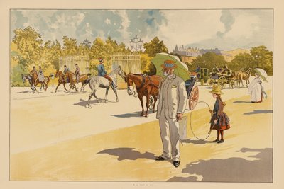 Przy bramie Bois de Boulogne, Paryż (kolorowa litografia) autorstwa Pierre Georges Jeanniot