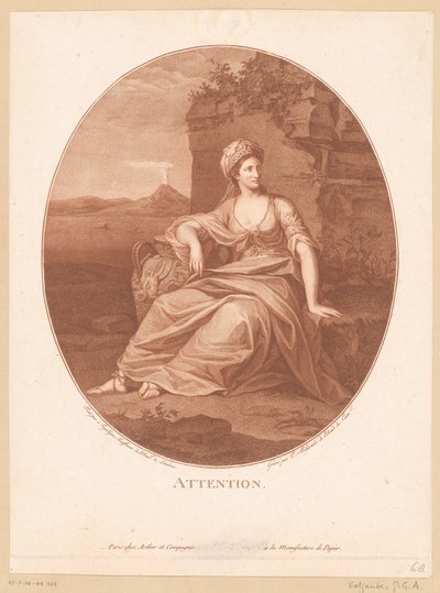 Antyczna postać kobieca w wulkanicznym krajobrazie Uwaga. (tytuł na obiekcie) autorstwa Pierre Guillaume Alexandre Beljambe